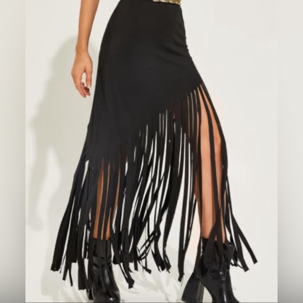 Zara | Black Fringe Maxi Skirt | Size XS